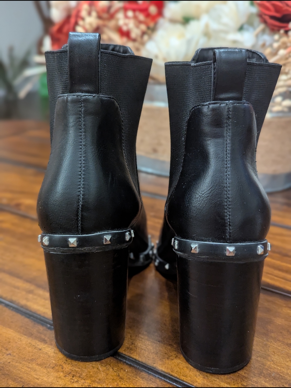 Black Studded Leather Ankle Boots - Picture 10 of 12